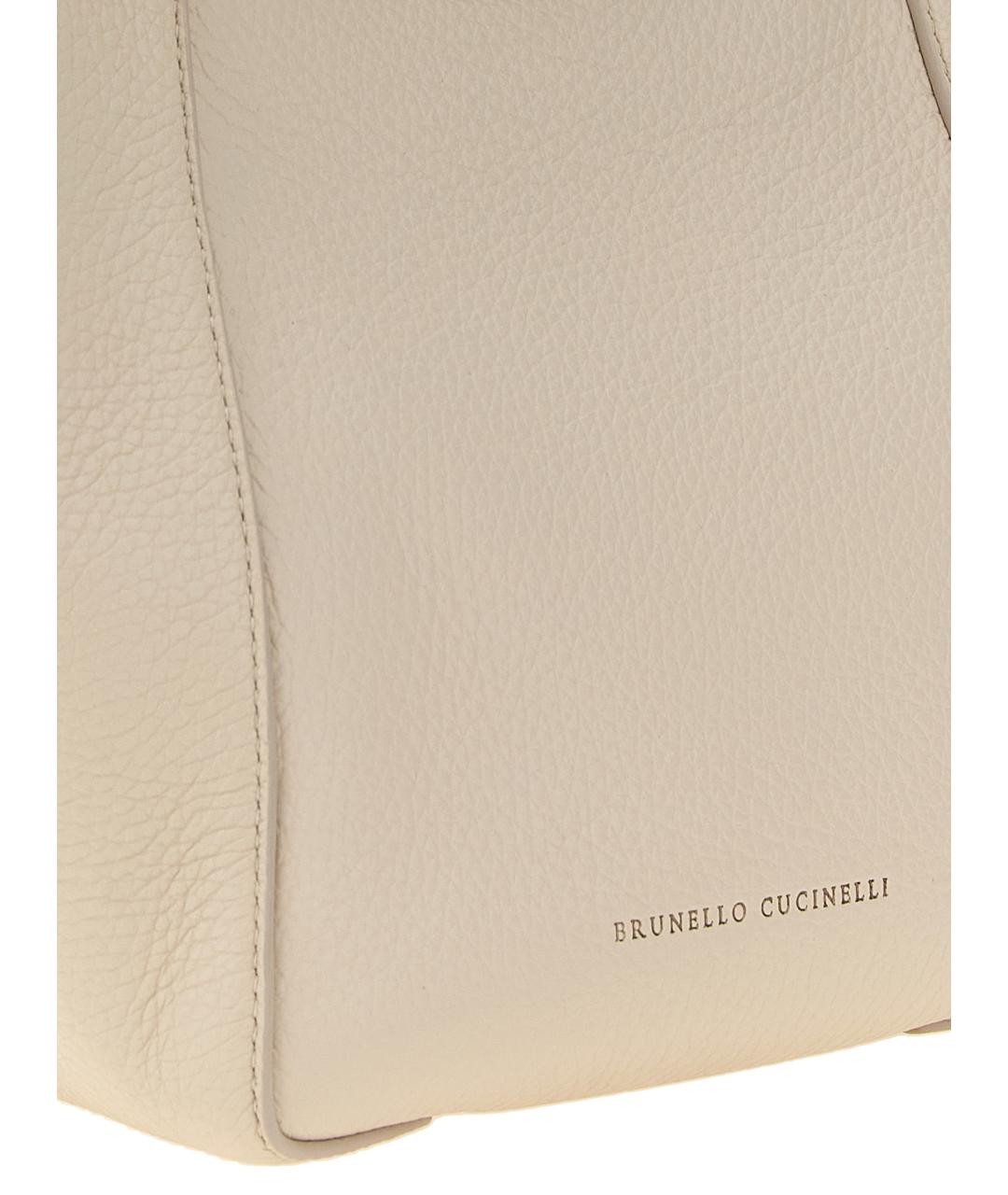 BRUNELLO CUCINELLI Бежевая кожаная сумка тоут, фото 3