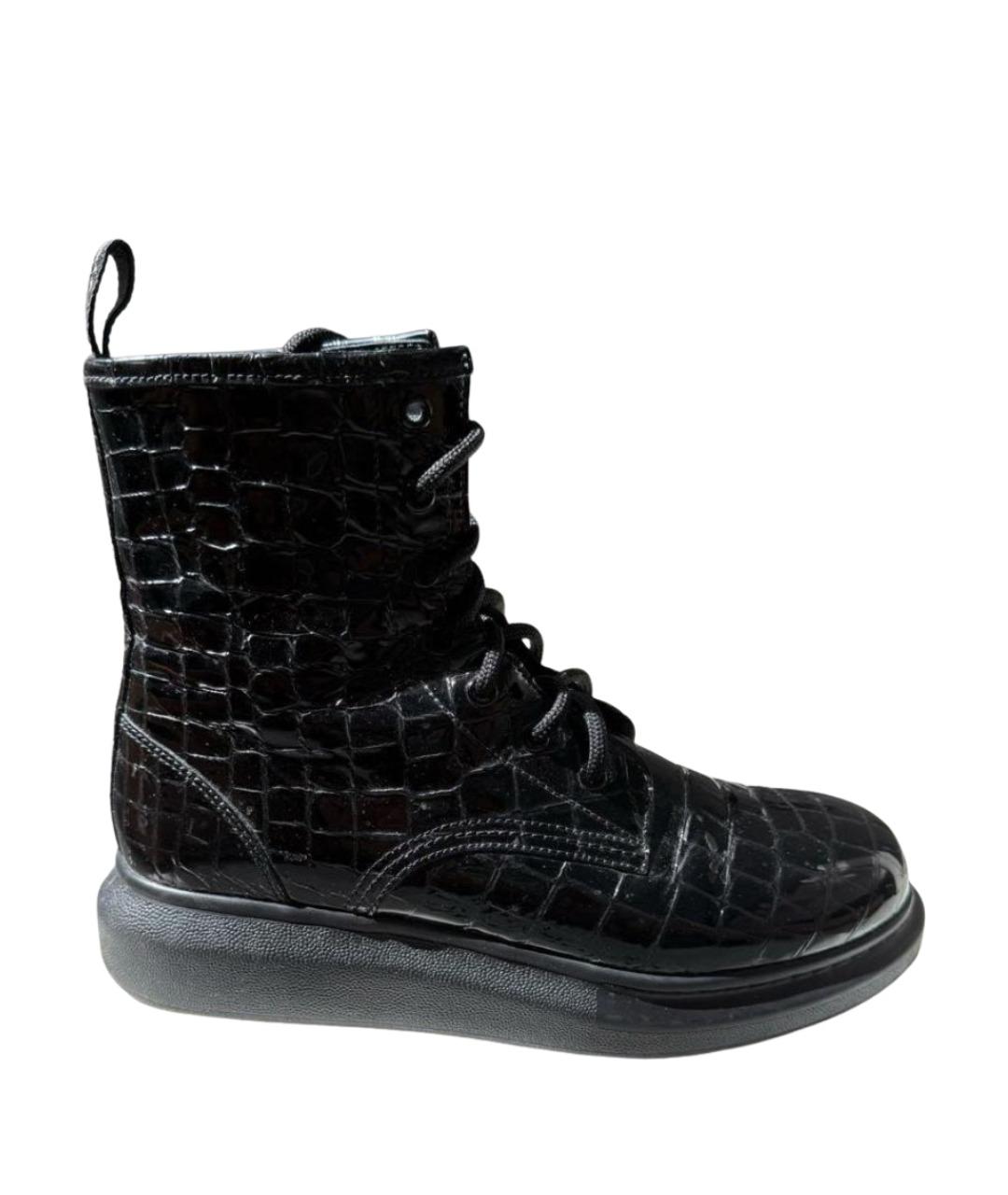 ALEXANDER MCQUEEN Черные ботинки из лакированной кожи, фото 1