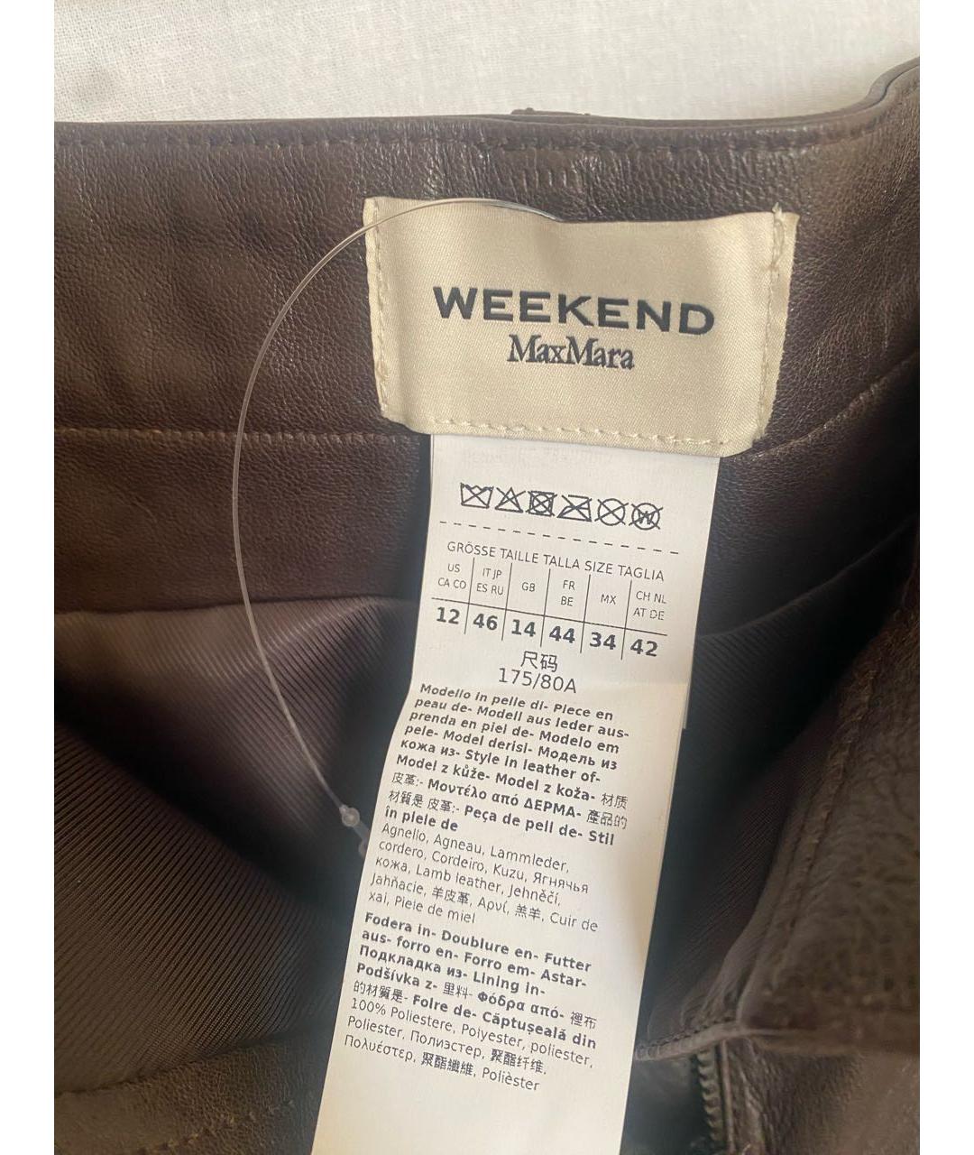 'S MAX MARA Коричневые кожаные прямые брюки, фото 4