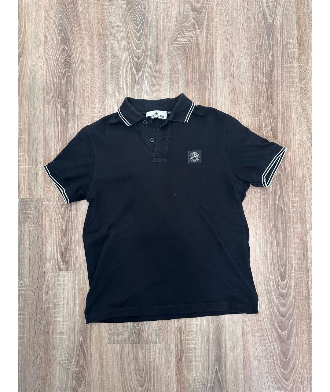 STONE ISLAND Черное хлопковое поло с коротким рукавом, фото 5