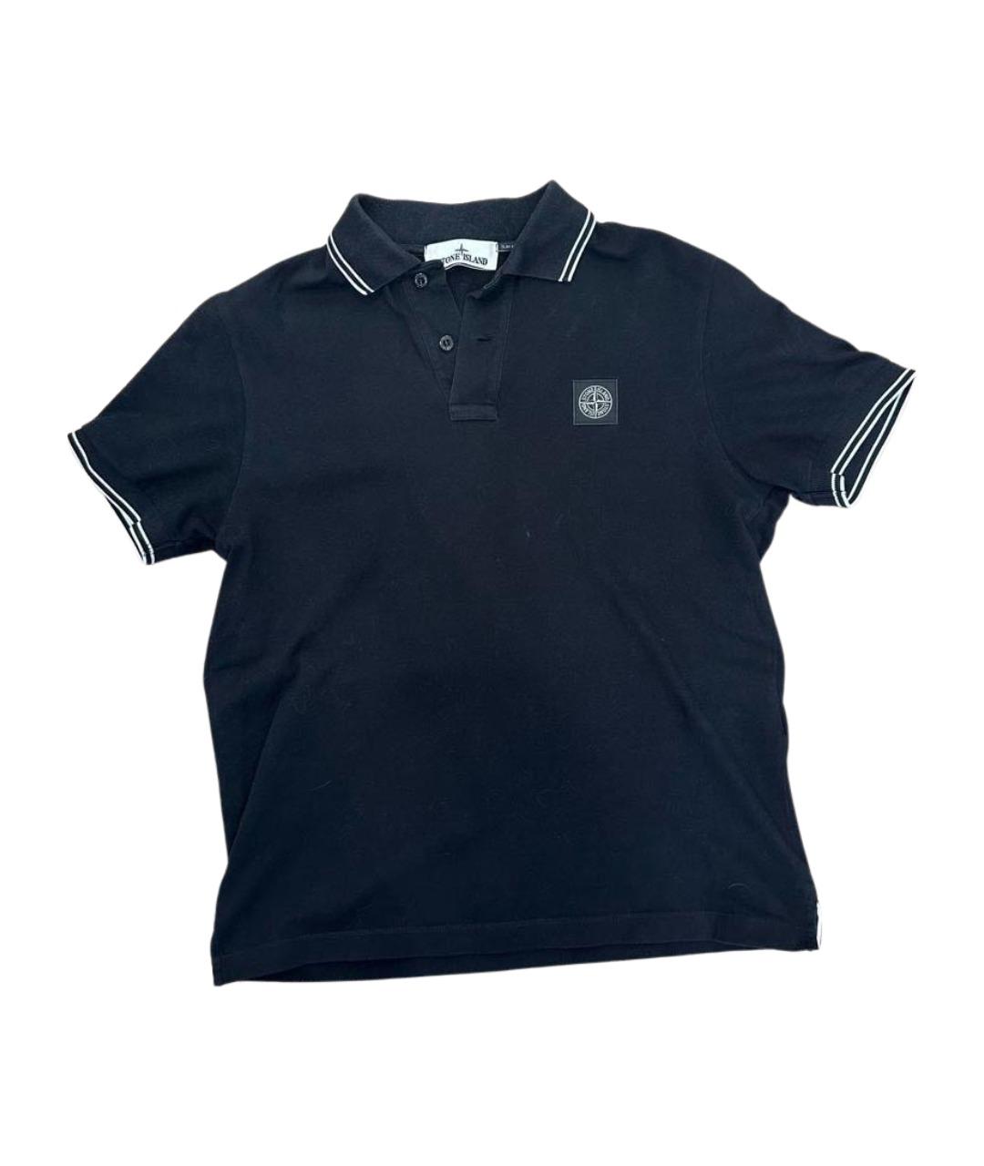 STONE ISLAND Черное хлопковое поло с коротким рукавом, фото 1