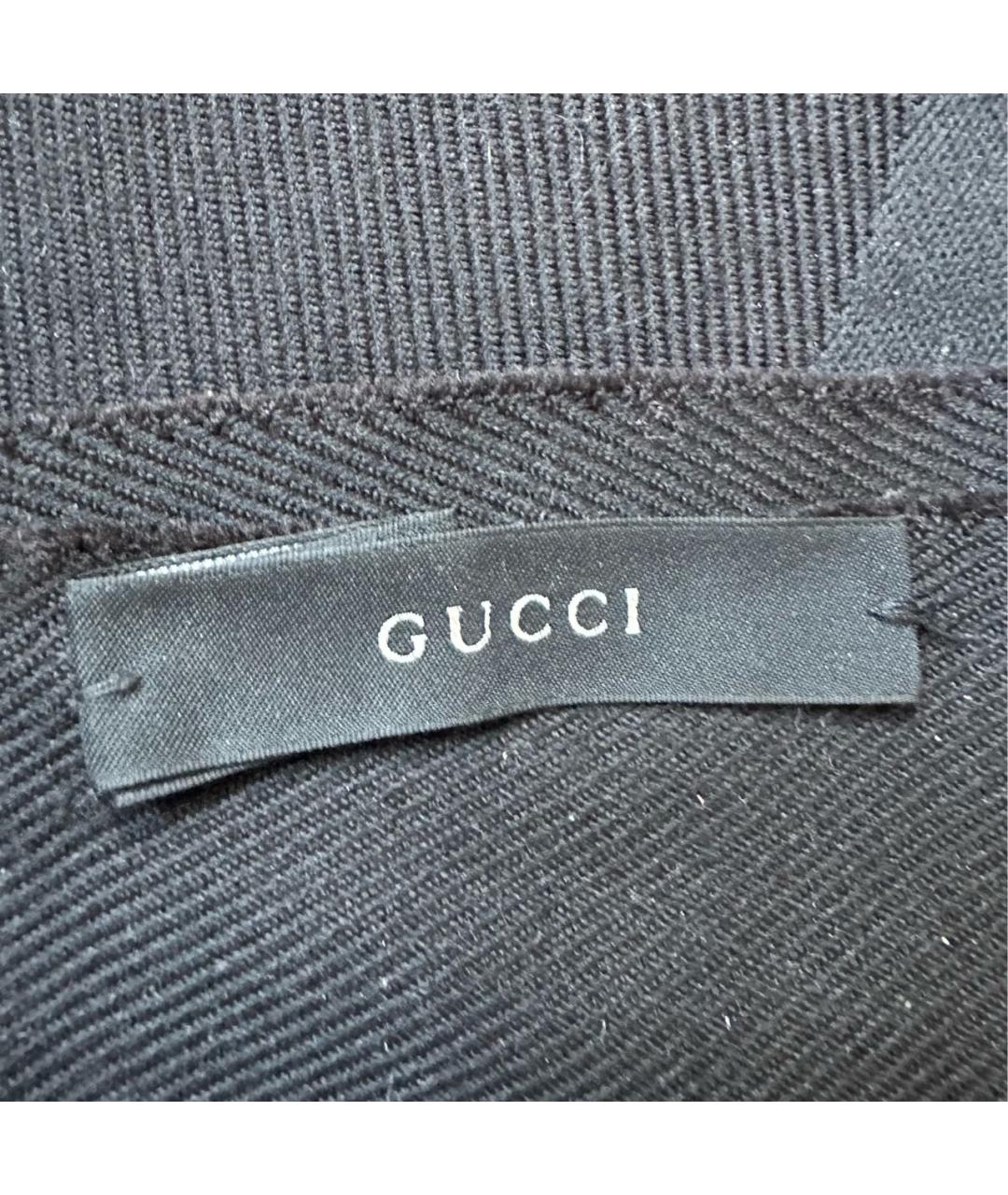 GUCCI Черный шерстяной шарф, фото 4