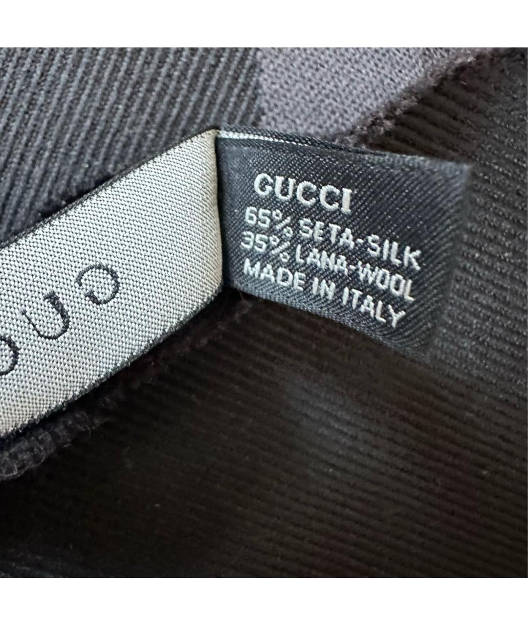 GUCCI Черный шерстяной шарф, фото 5