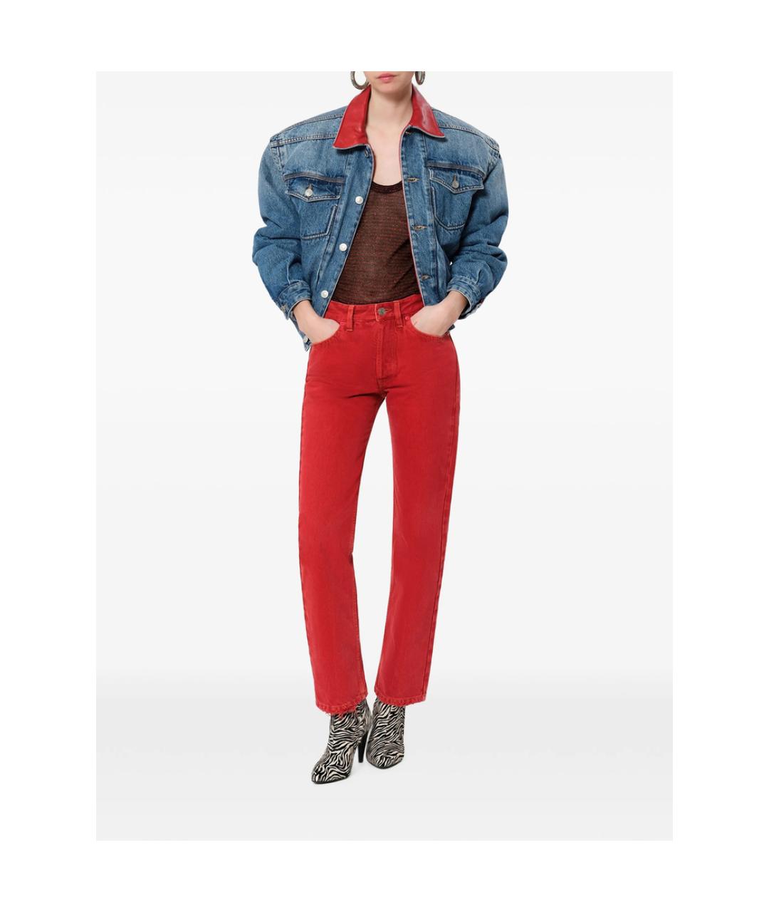 ISABEL MARANT Красные хлопковые прямые брюки, фото 4
