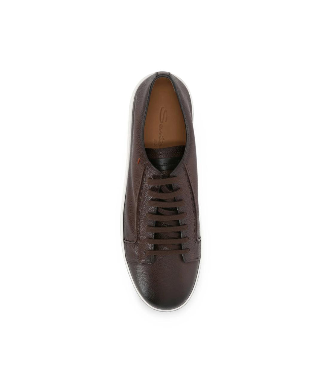 SANTONI Коричневые кожаные низкие кроссовки / кеды, фото 2