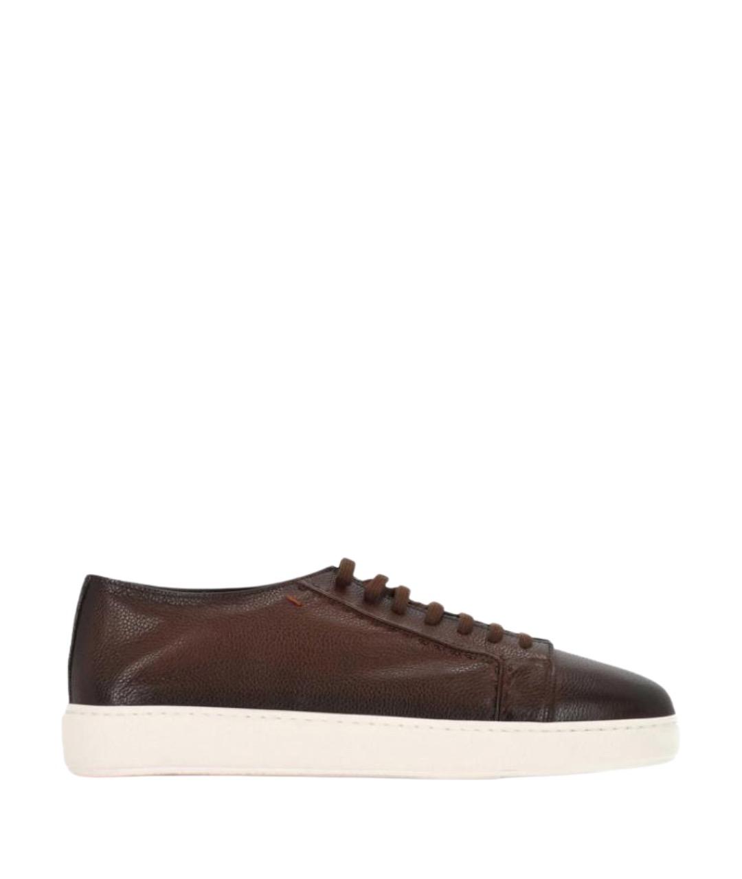 SANTONI Коричневые кожаные низкие кроссовки / кеды, фото 1