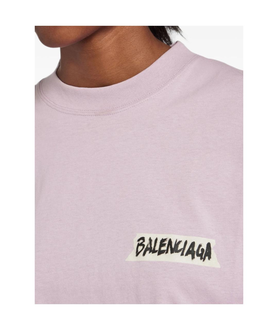 BALENCIAGA Розовая хлопковая футболка, фото 2
