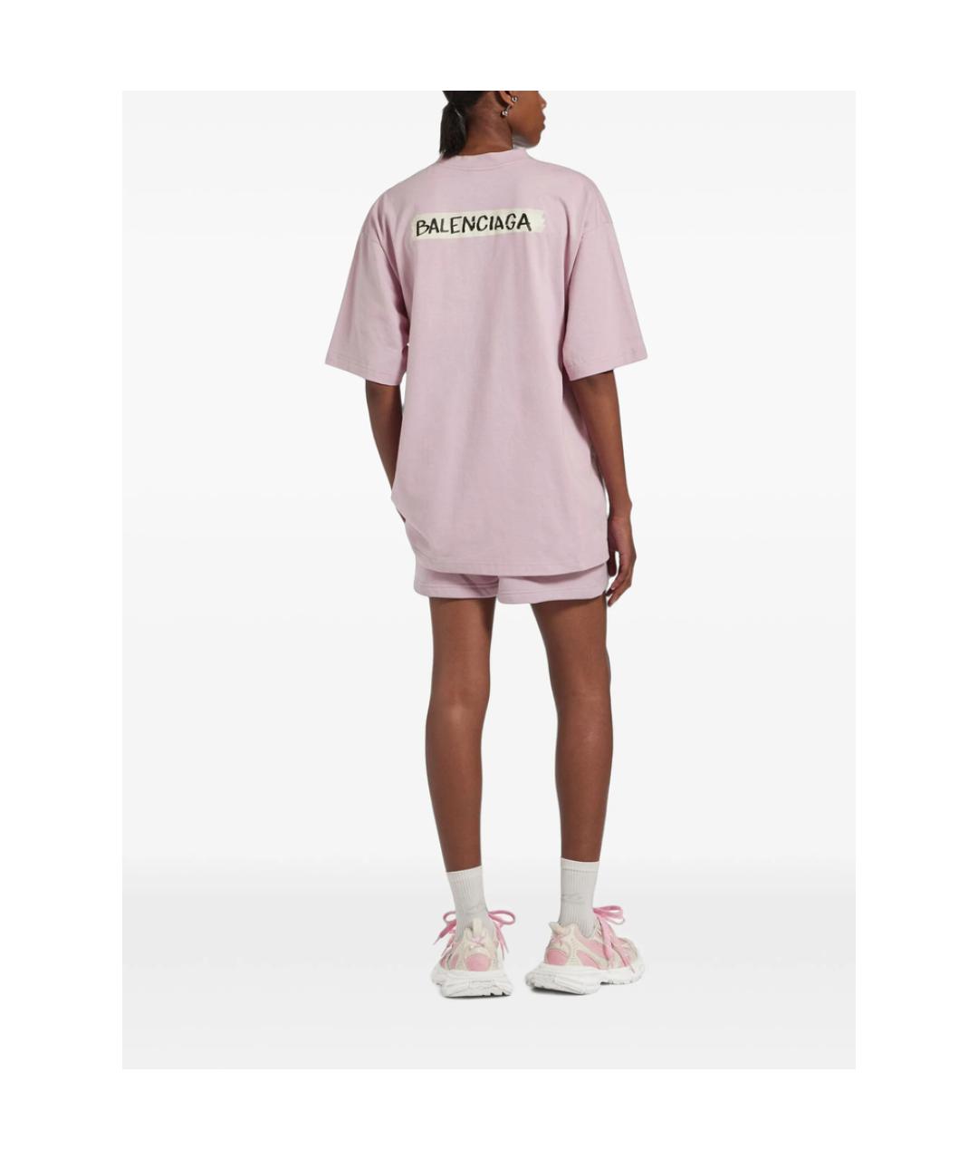 BALENCIAGA Розовая хлопковая футболка, фото 3