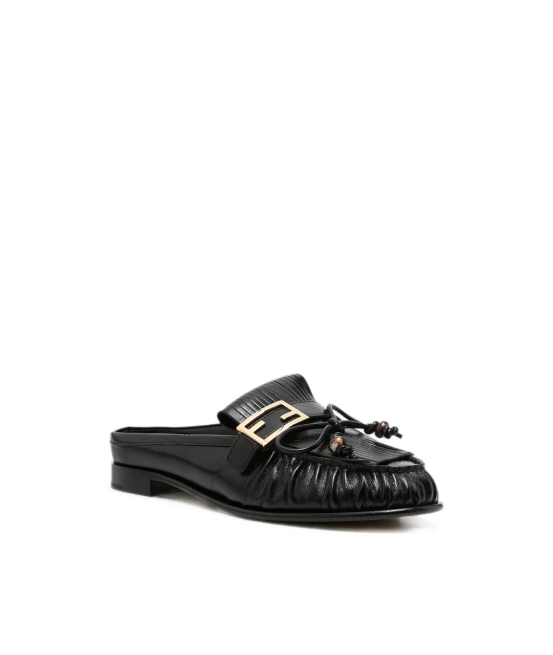 FENDI Черные кожаные мюли, фото 4