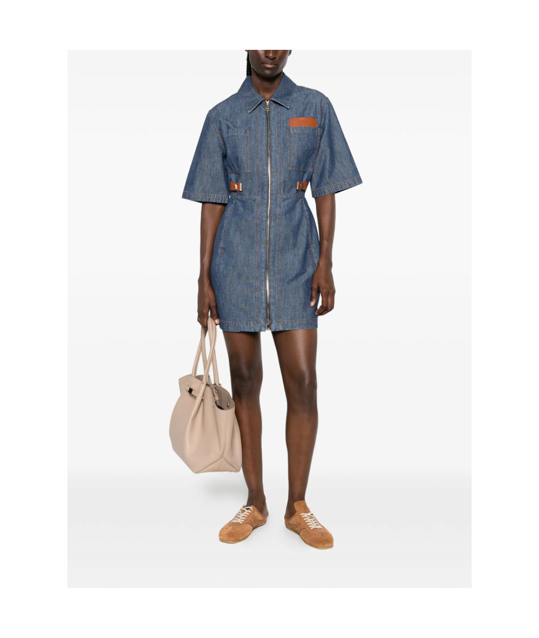 FENDI Синее хлопковое повседневное платье, фото 2