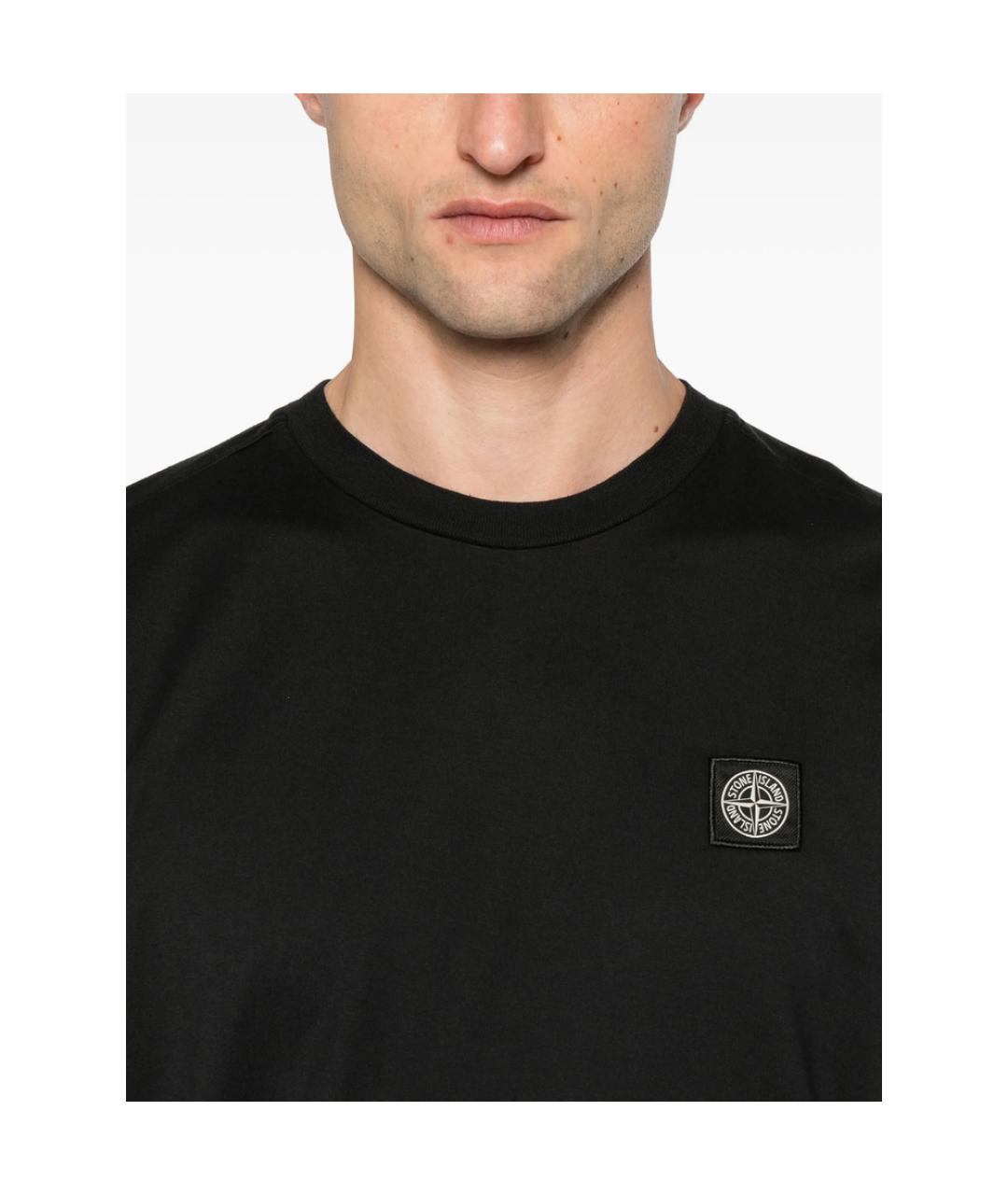 STONE ISLAND Черная хлопковая футболка, фото 3