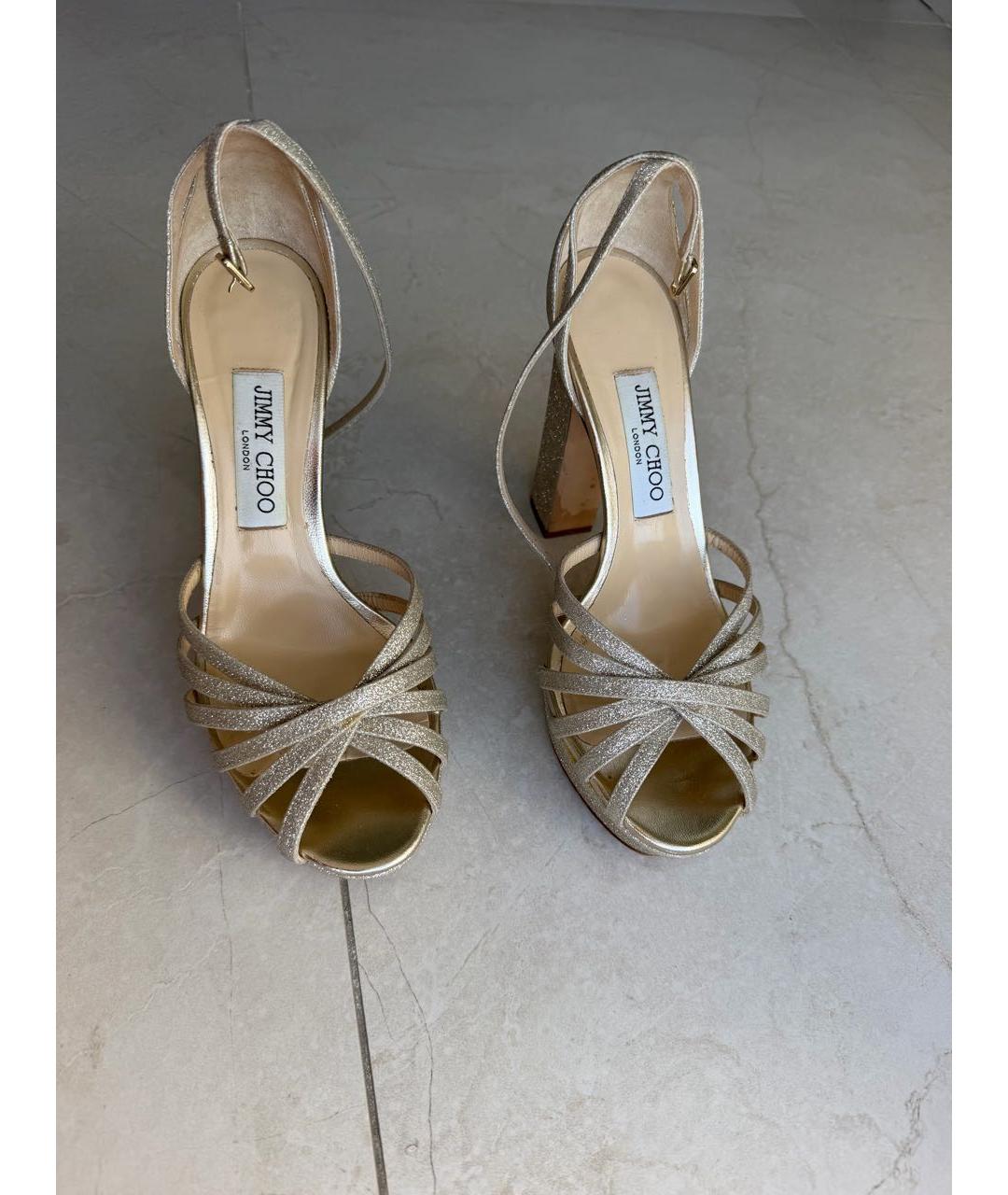 JIMMY CHOO Золотые кожаные босоножки, фото 2