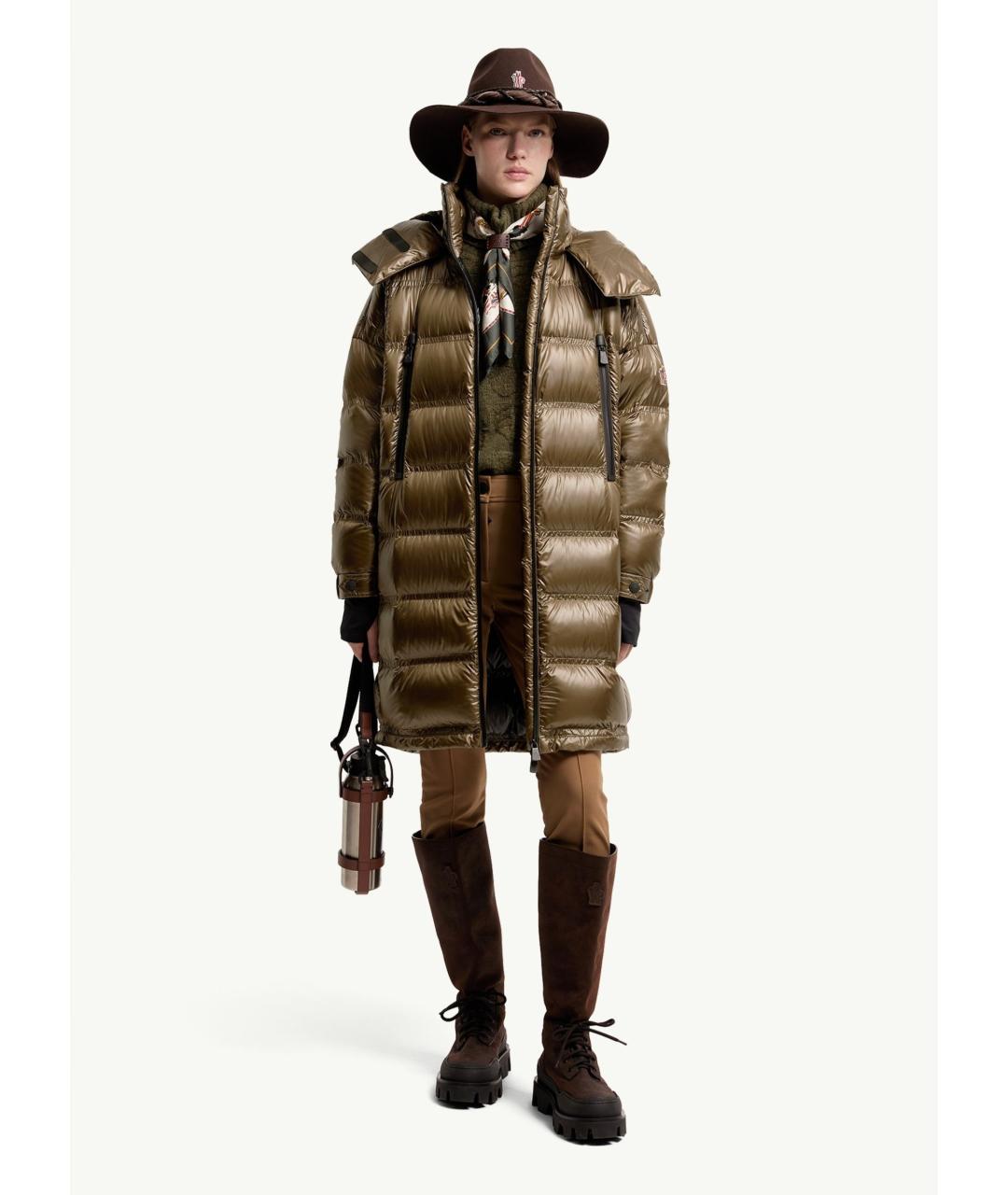 MONCLER Зеленое полиамидовое пальто, фото 2