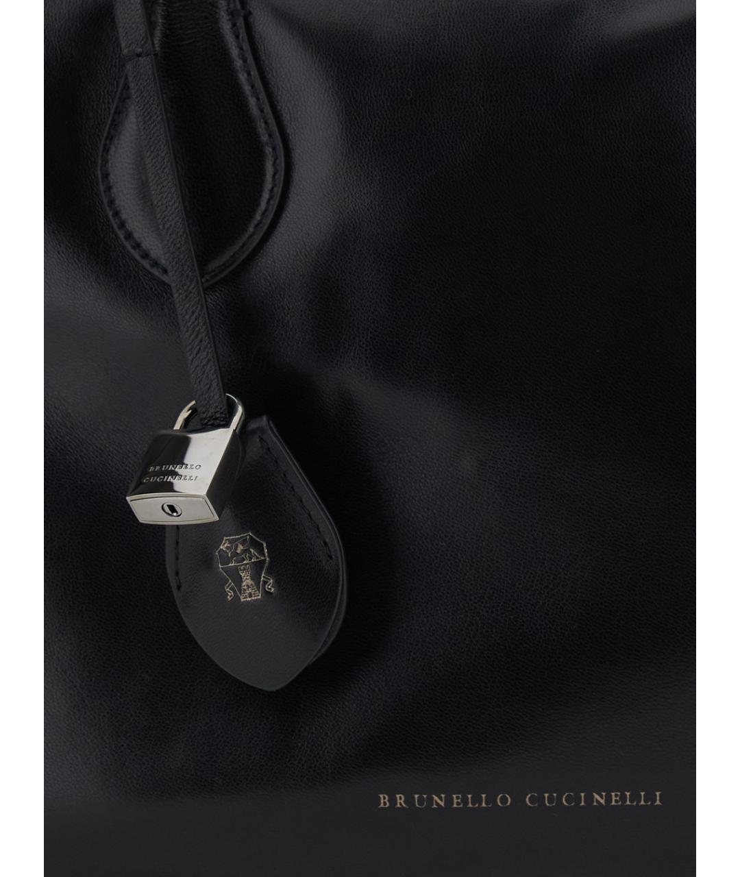 BRUNELLO CUCINELLI Черная кожаная сумка тоут, фото 3