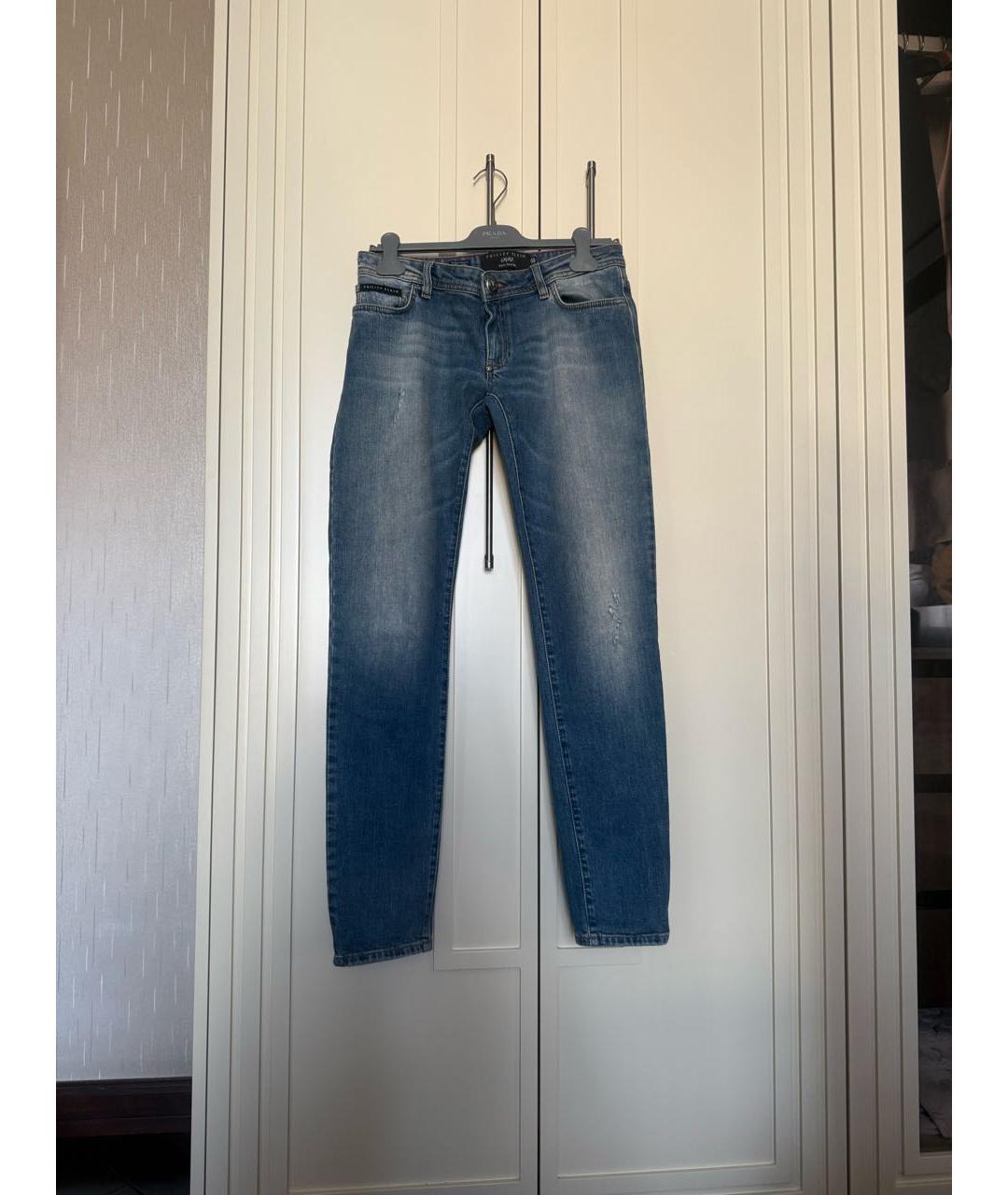 PHILIPP PLEIN Синие хлопко-эластановые прямые джинсы, фото 9