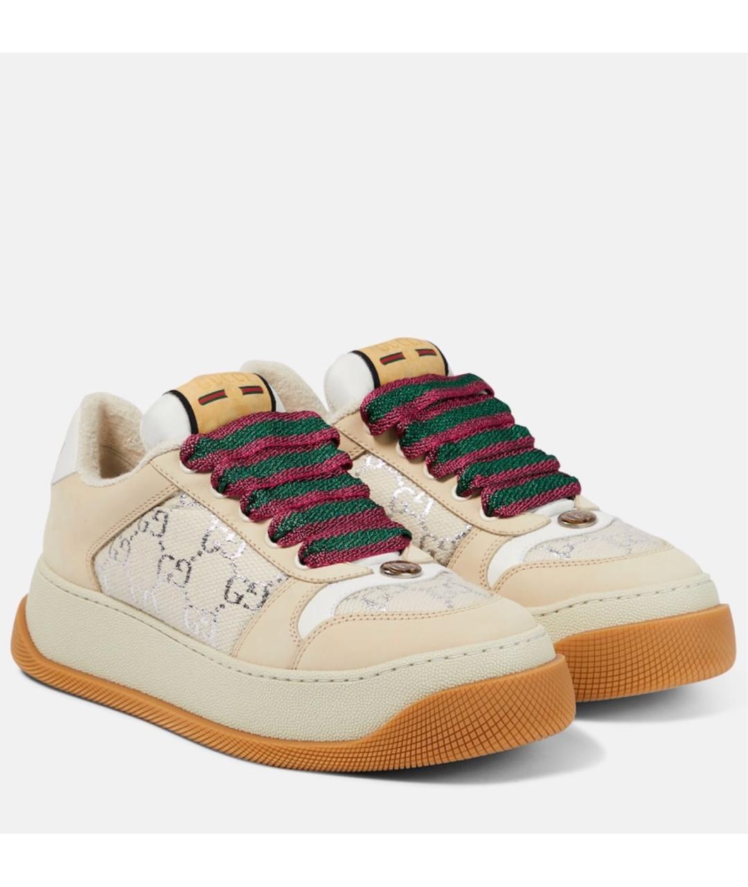 GUCCI Бежевые кожаные кеды, фото 5