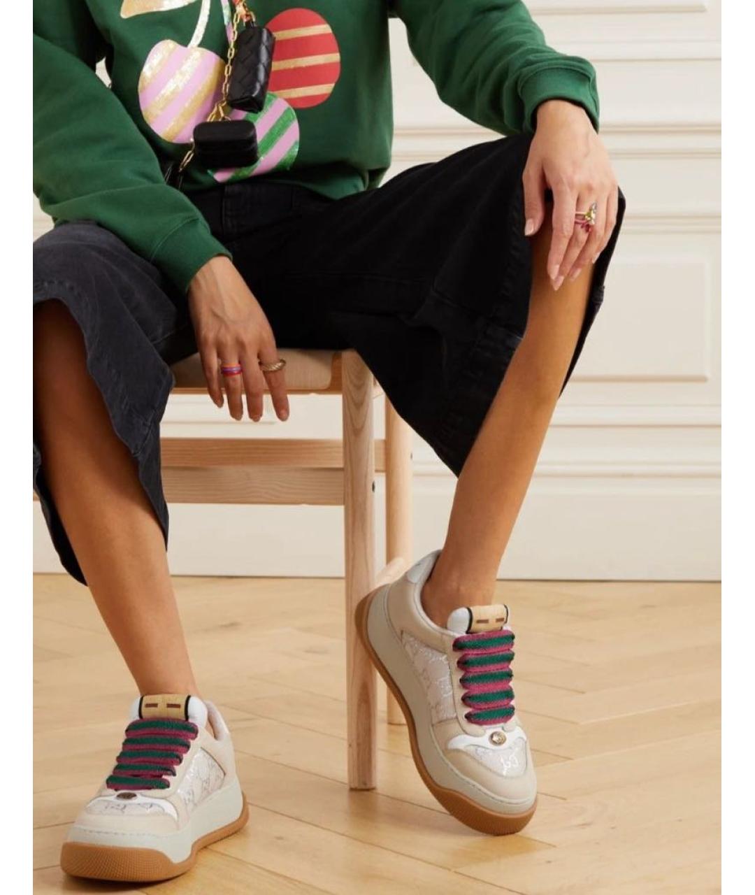 GUCCI Бежевые кожаные кеды, фото 4