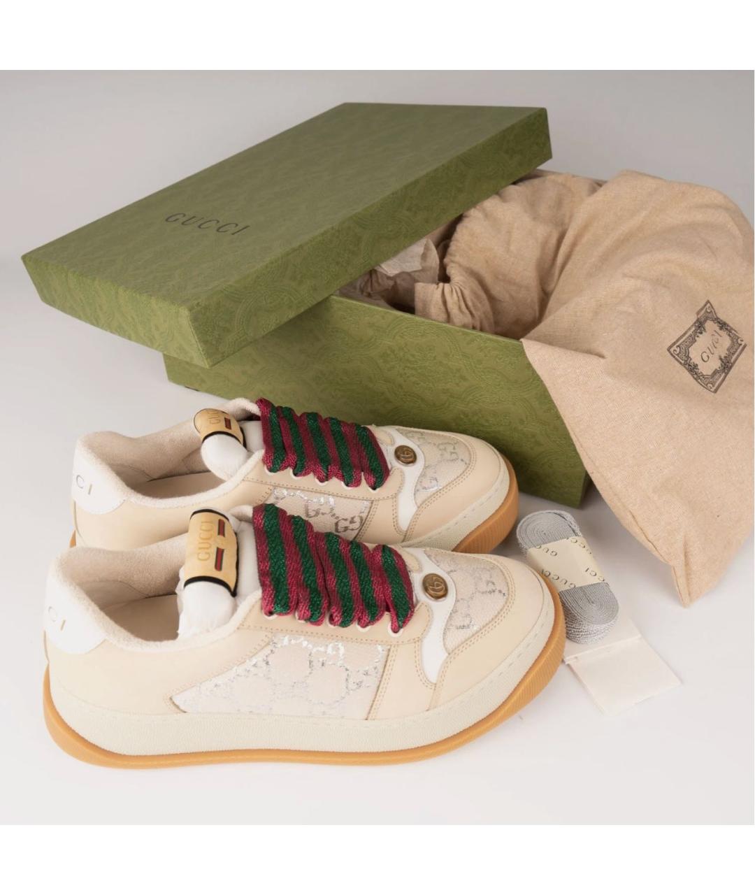 GUCCI Бежевые кожаные кеды, фото 3