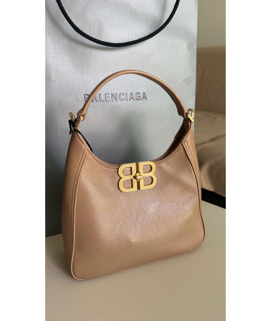 BALENCIAGA Бежевая кожаная сумка через плечо, фото 3