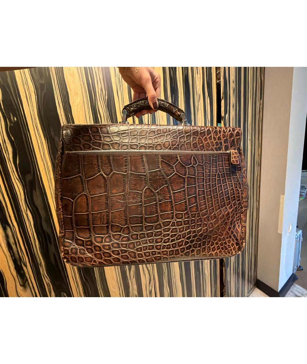 TARDINI Коричневый портфель из кожи крокодила, фото 3