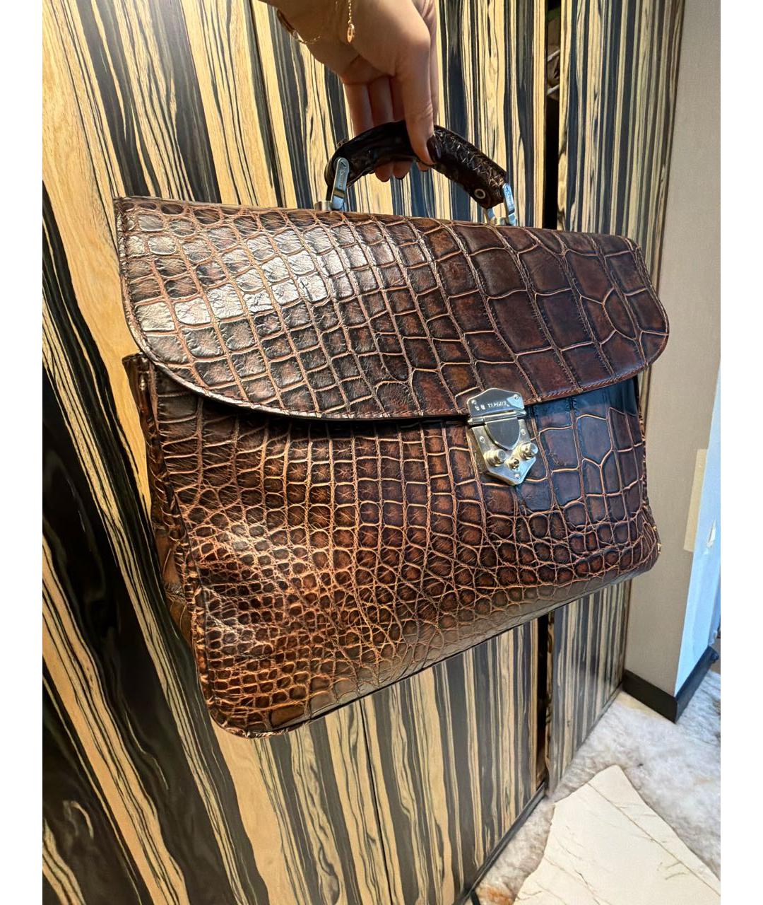 TARDINI Коричневый портфель из кожи крокодила, фото 2