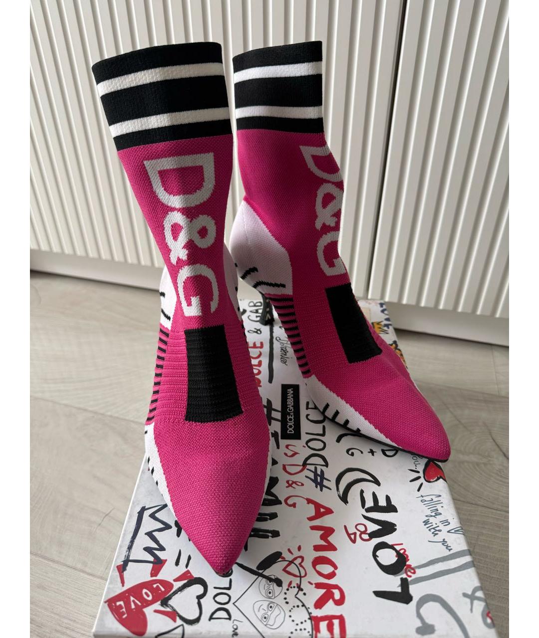 DOLCE&GABBANA Розовые текстильные ботильоны, фото 2