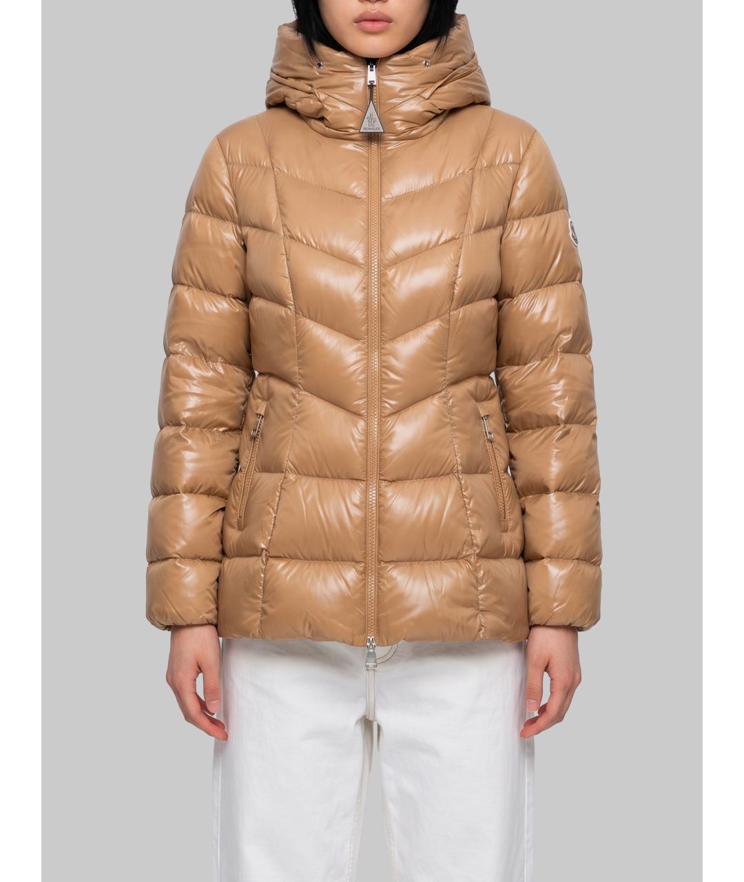 MONCLER Коричневый полиамидовый пуховик, фото 4