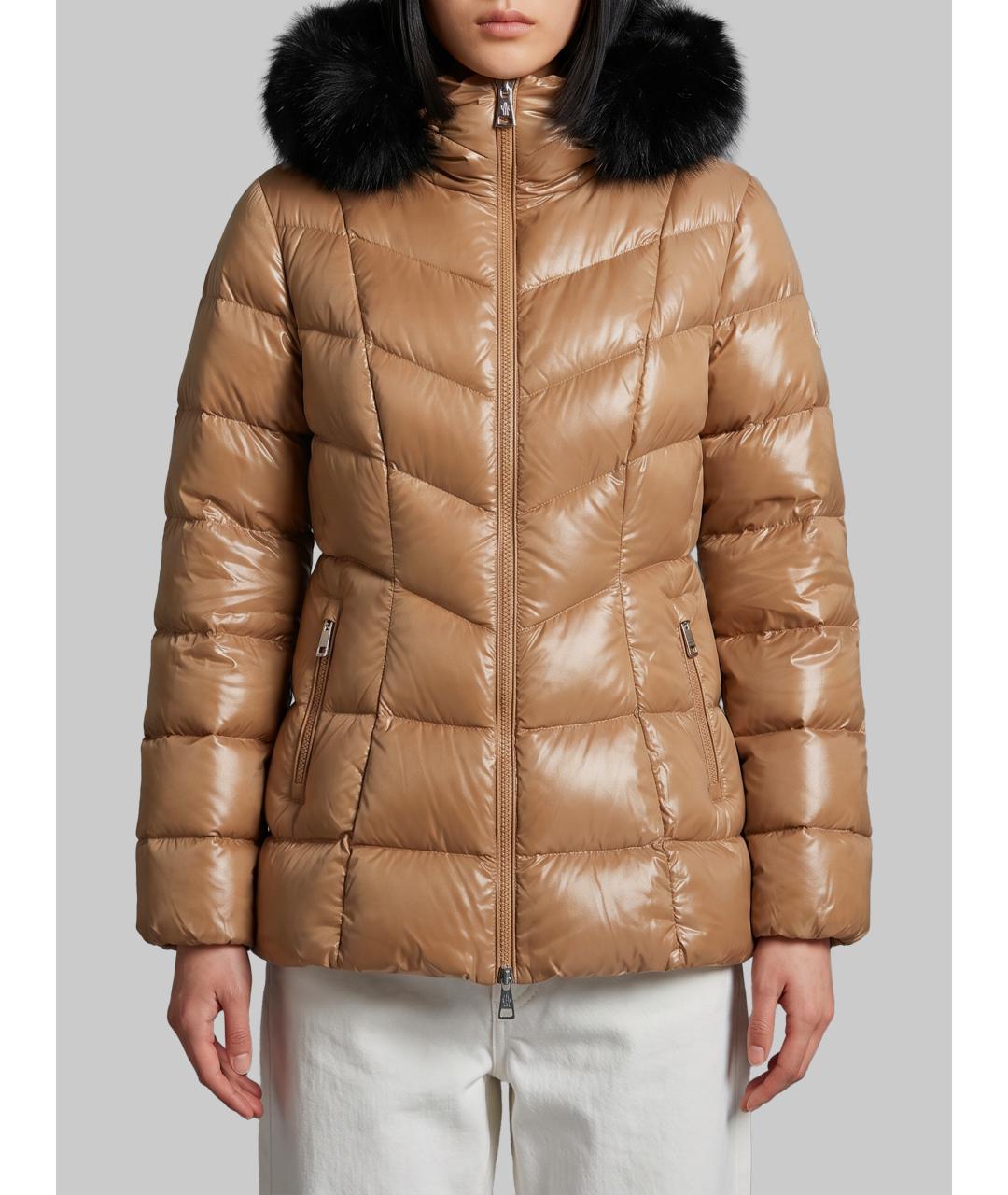 MONCLER Коричневый полиамидовый пуховик, фото 6