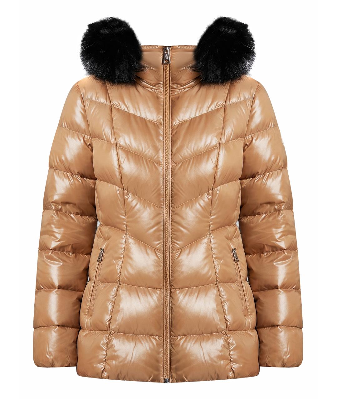 MONCLER Коричневый полиамидовый пуховик, фото 1