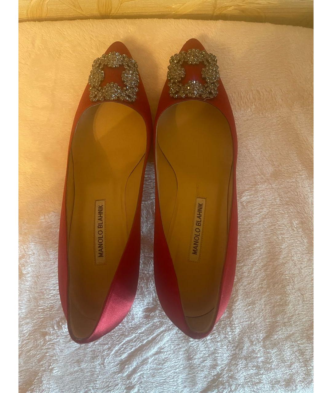 MANOLO BLAHNIK Красные текстильные лодочки на низком каблуке, фото 3