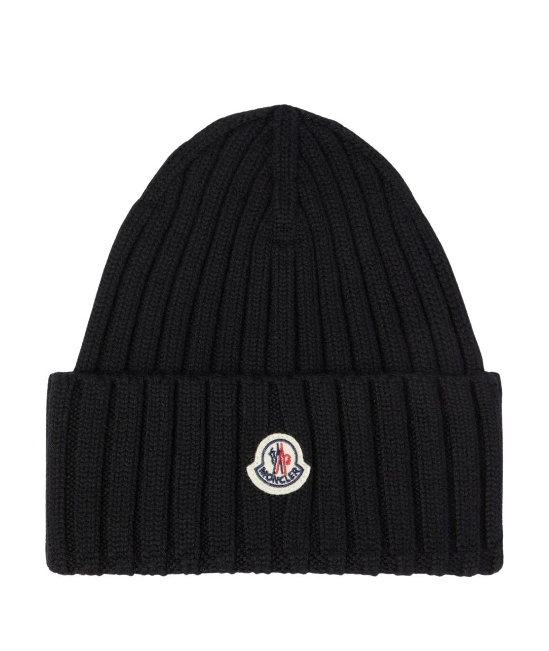 MONCLER Черная шерстяная шапка, фото 1