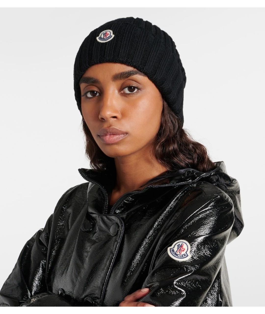 MONCLER Черная шерстяная шапка, фото 2