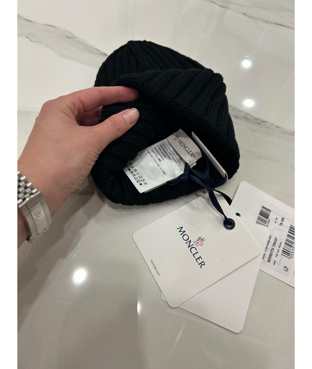 MONCLER Черная шерстяная шапка, фото 6