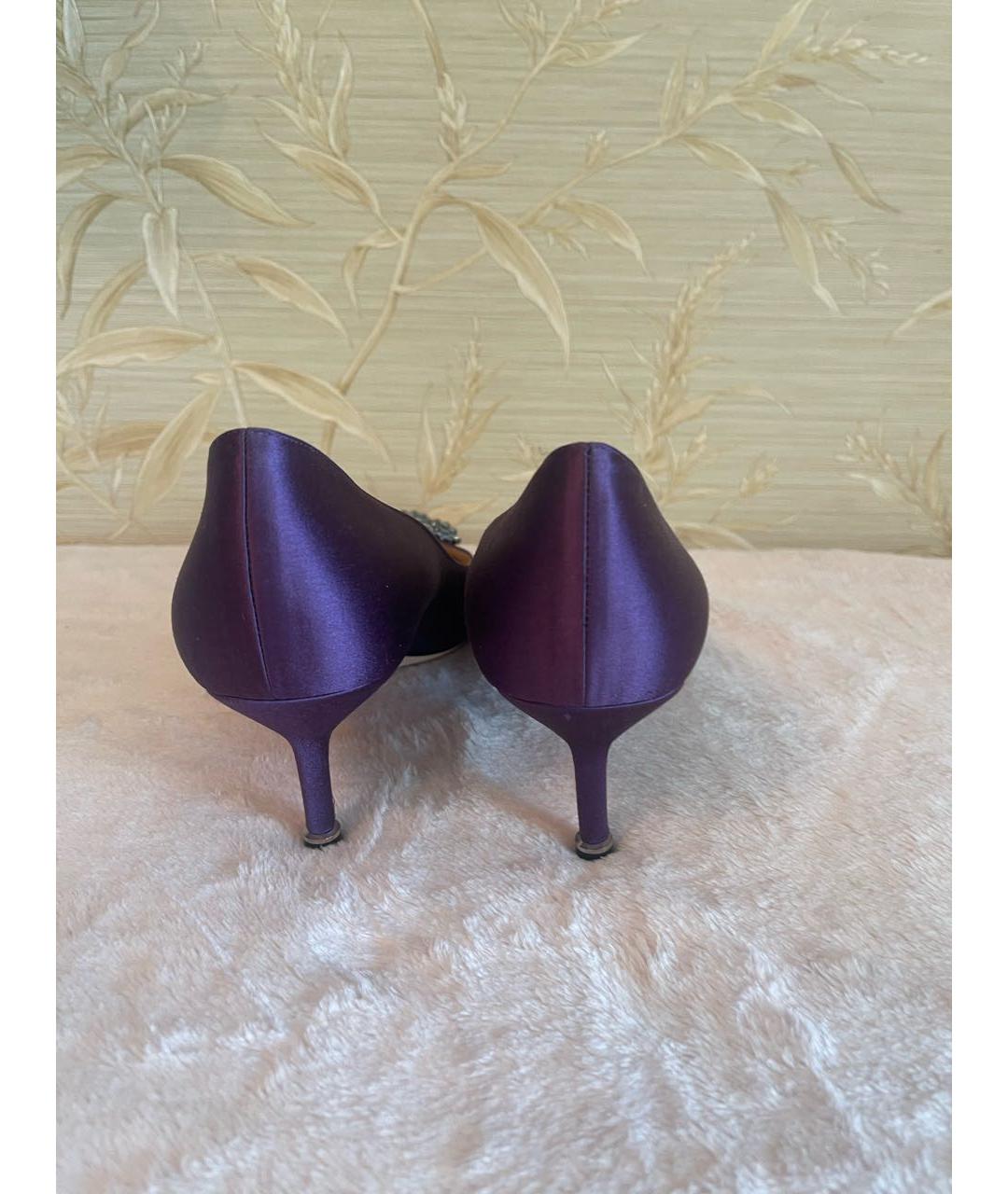 MANOLO BLAHNIK Фиолетовые текстильные лодочки на низком каблуке, фото 4