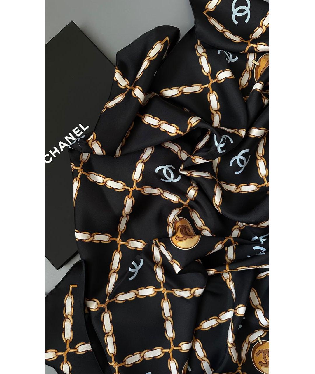 CHANEL Черный шелковый платок, фото 2