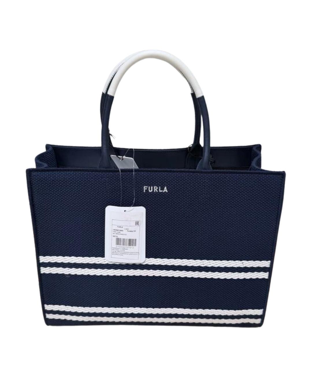 FURLA Темно-синяя жаккардовая сумка тоут, фото 1