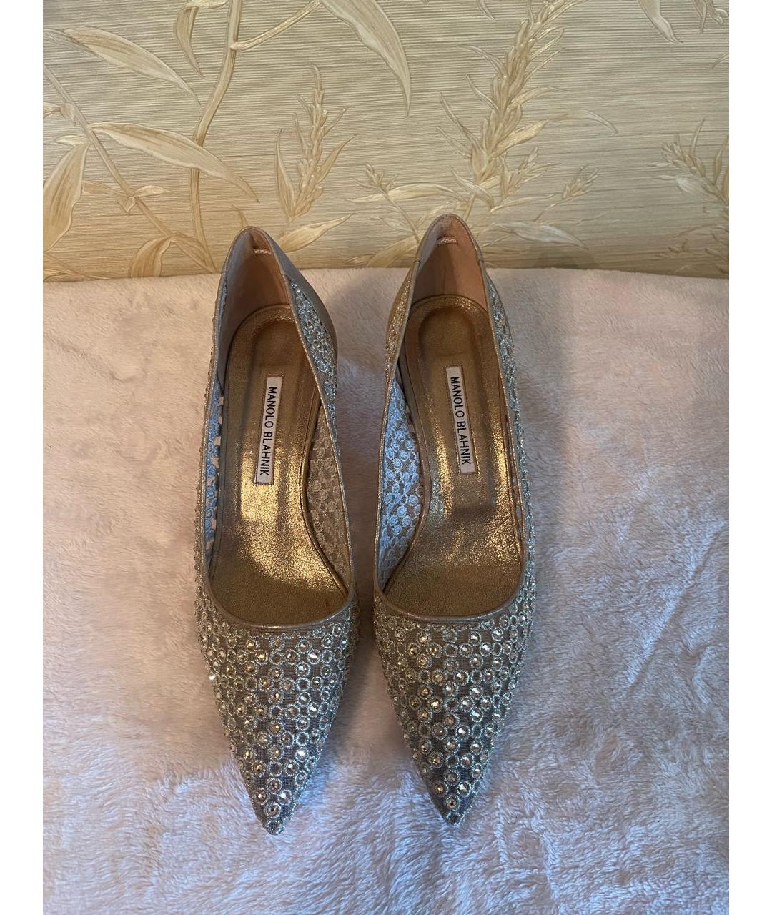 MANOLO BLAHNIK Золотые лодочки на низком каблуке, фото 2