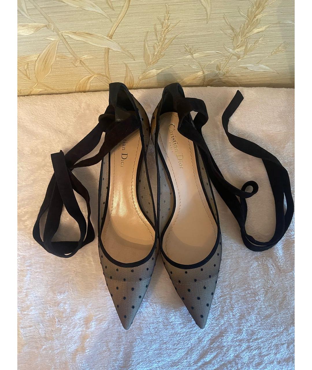 CHRISTIAN DIOR Черные текстильные лодочки на низком каблуке, фото 2