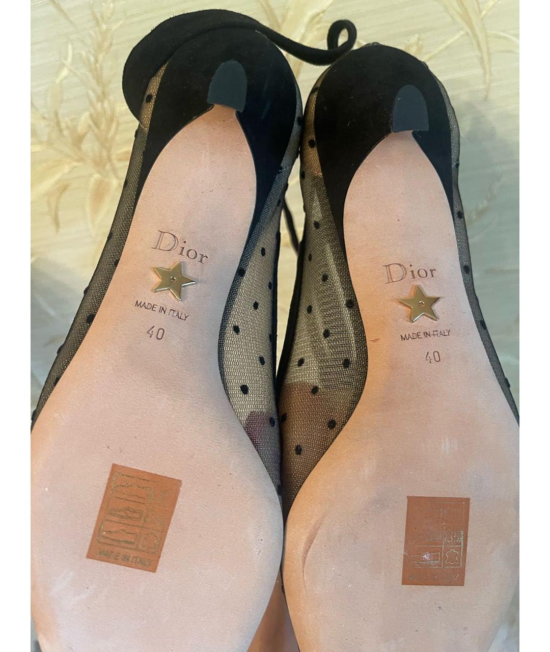 CHRISTIAN DIOR Черные текстильные лодочки на низком каблуке, фото 6