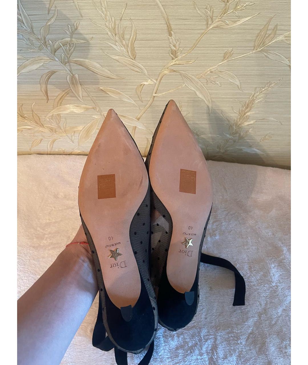 CHRISTIAN DIOR Черные текстильные лодочки на низком каблуке, фото 5