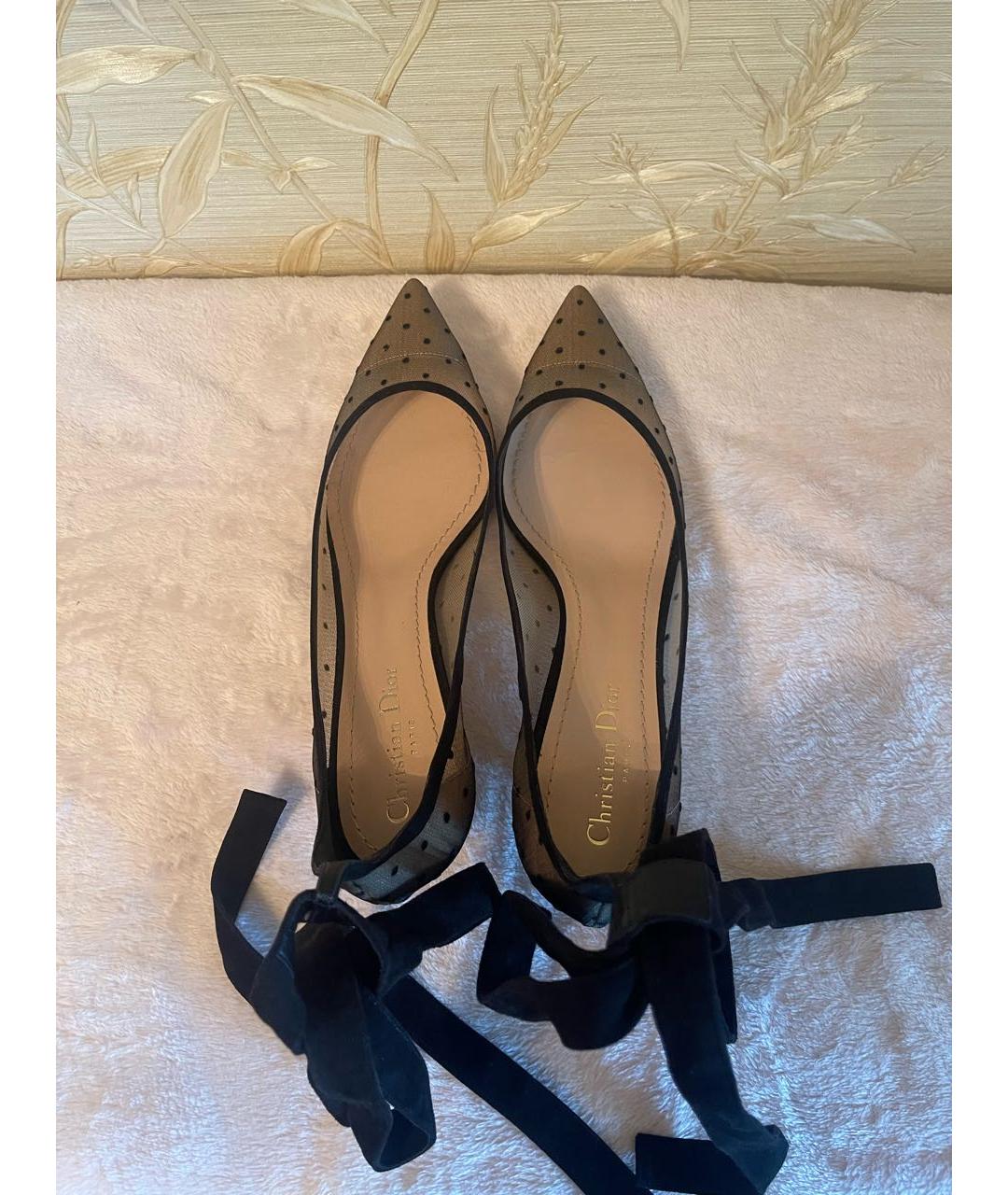 CHRISTIAN DIOR Черные текстильные лодочки на низком каблуке, фото 3