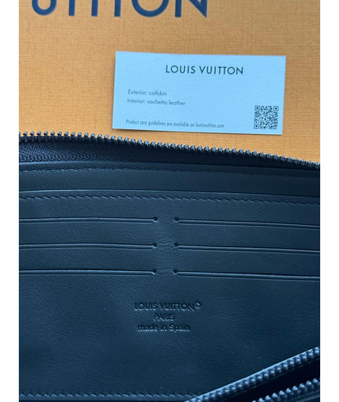 LOUIS VUITTON Черный кожаный кошелек, фото 4