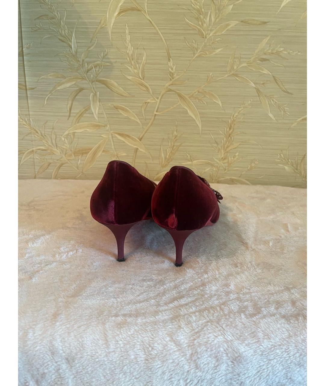CHRISTIAN LOUBOUTIN Бордовые бархатные лодочки на низком каблуке, фото 4
