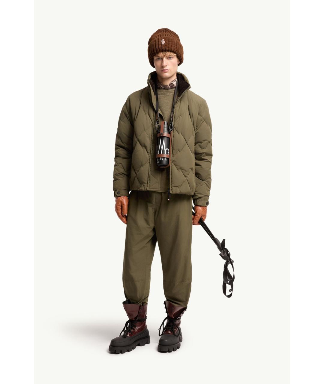 MONCLER Зеленые полиэстеровые повседневные брюки, фото 2