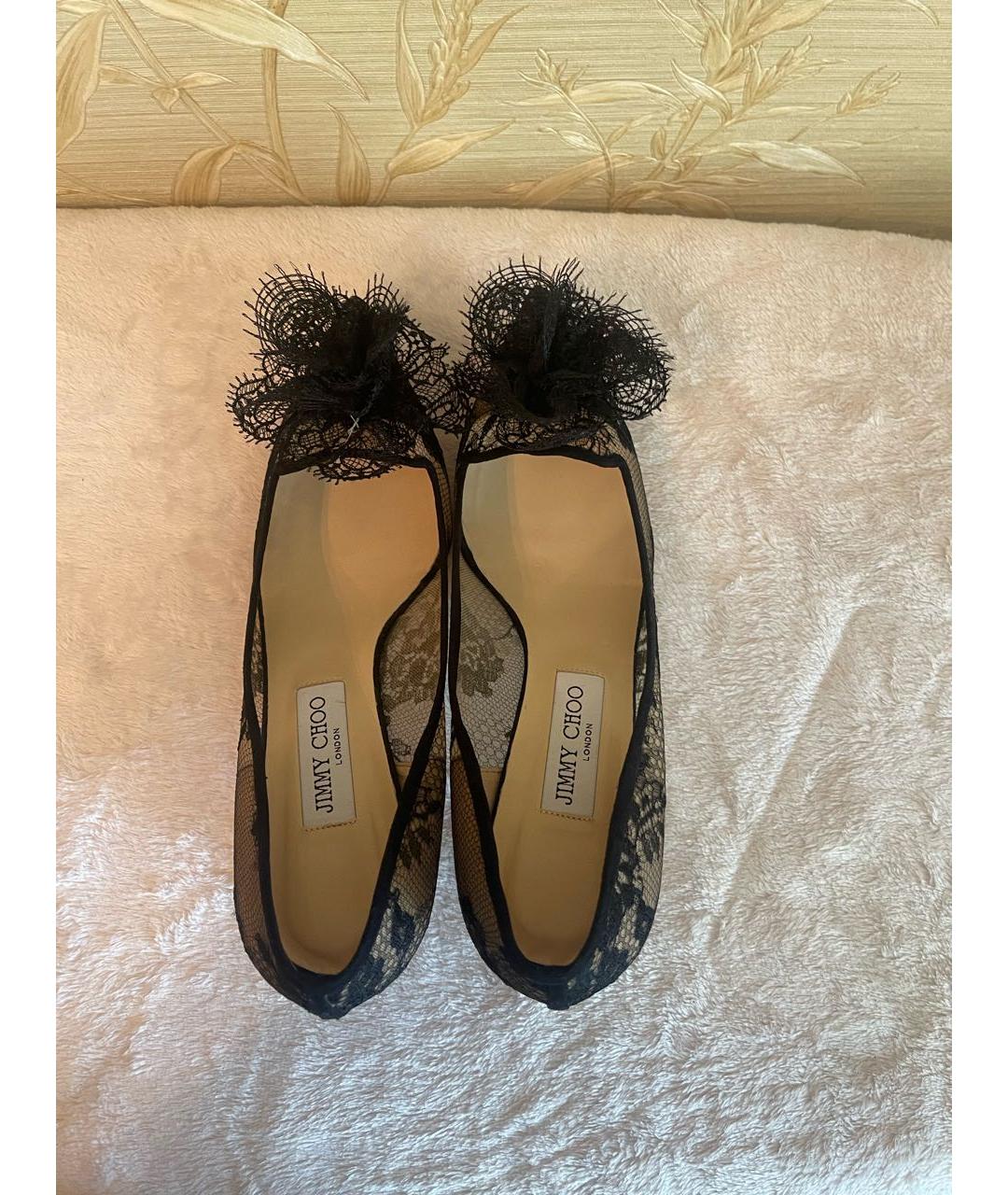 JIMMY CHOO Черные текстильные лодочки на низком каблуке, фото 3