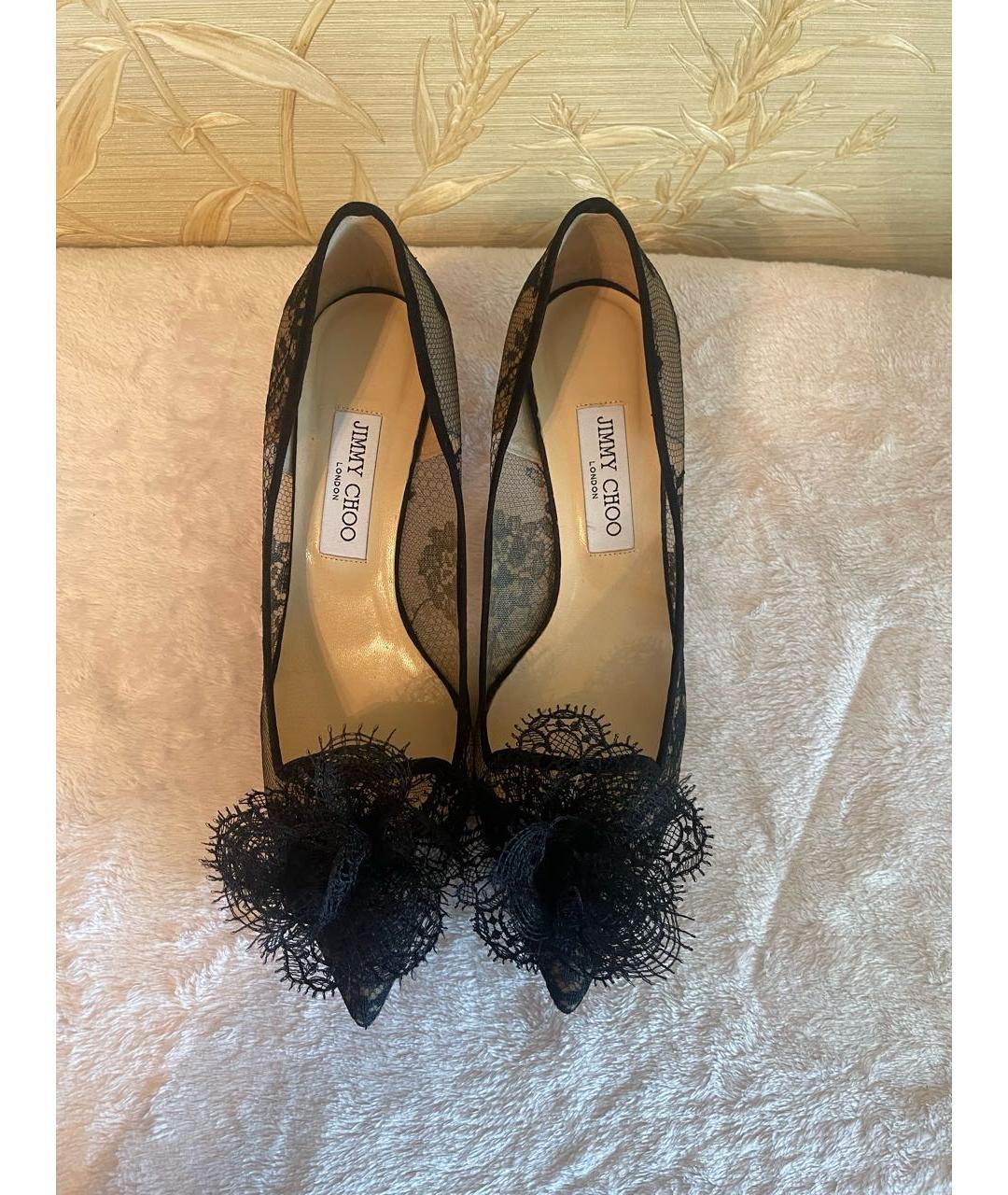 JIMMY CHOO Черные текстильные лодочки на низком каблуке, фото 2