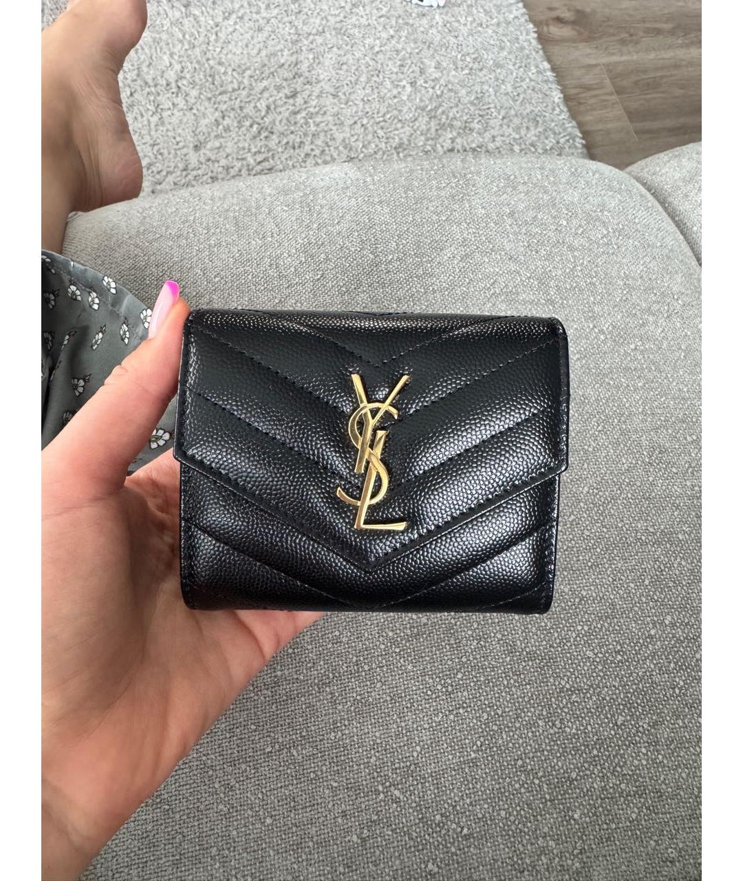 SAINT LAURENT Черный кожаный кошелек, фото 9