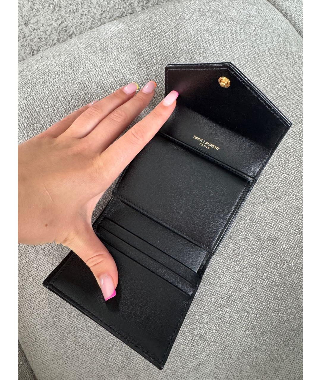 SAINT LAURENT Черный кожаный кошелек, фото 4