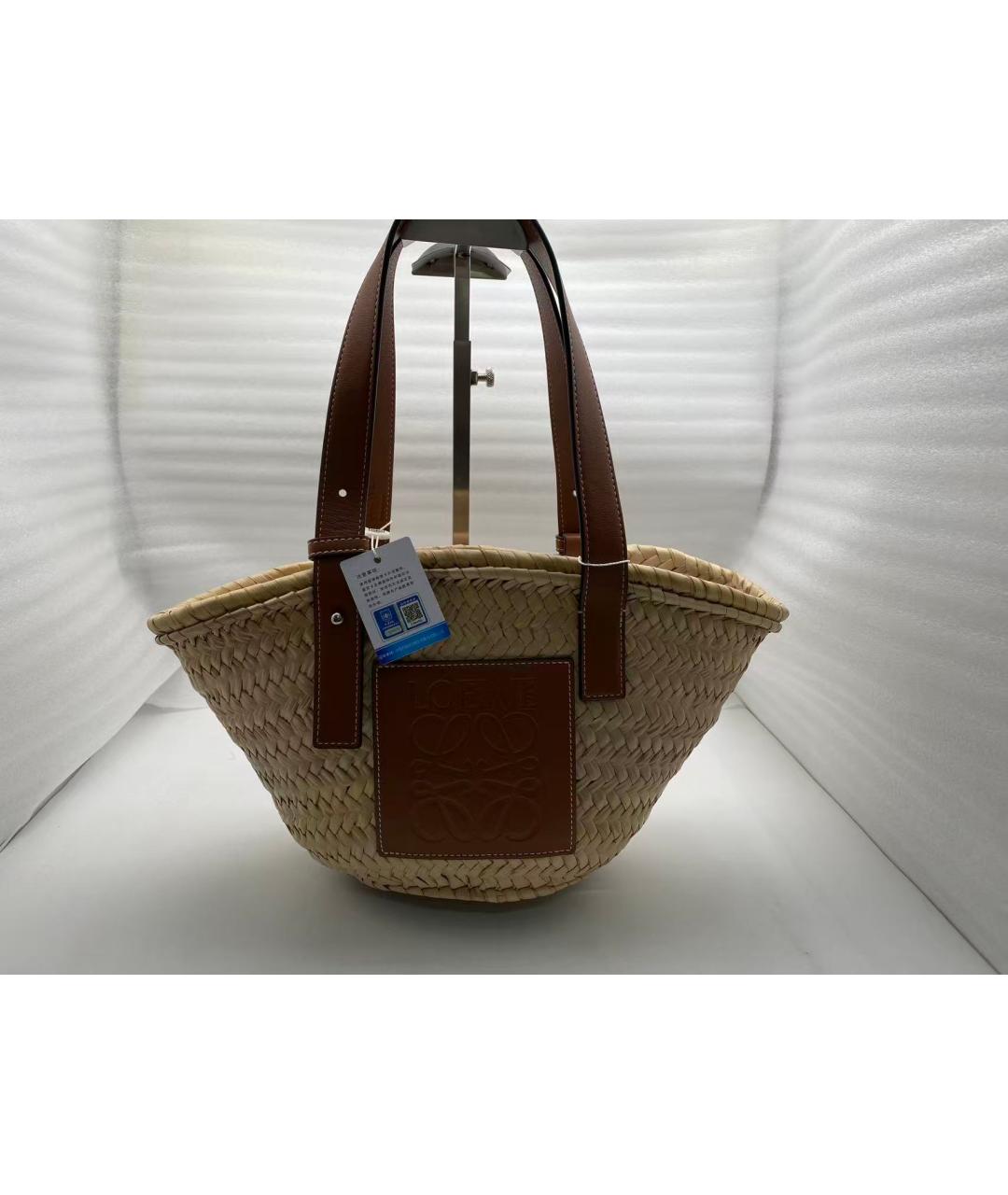 LOEWE Коричневая рафиевая сумка с короткими ручками, фото 2