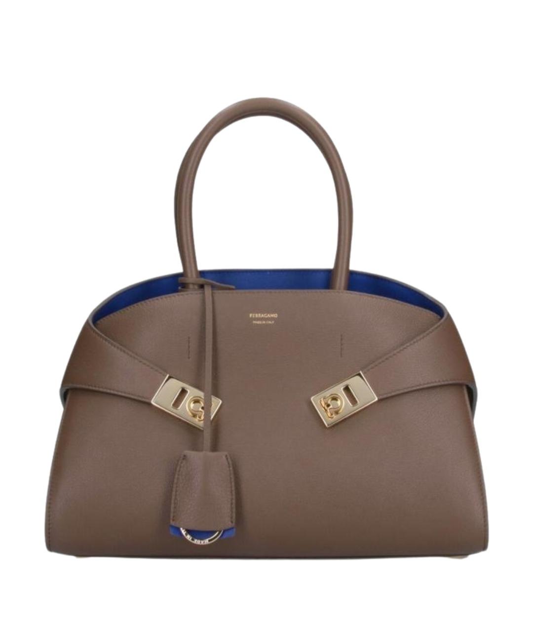 FERRAGAMO Коричневая кожаная сумка тоут, фото 1